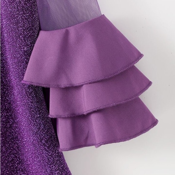 Young Girls Mesh Insert Layered Sleeve Party Dress - Picture 4 of 8